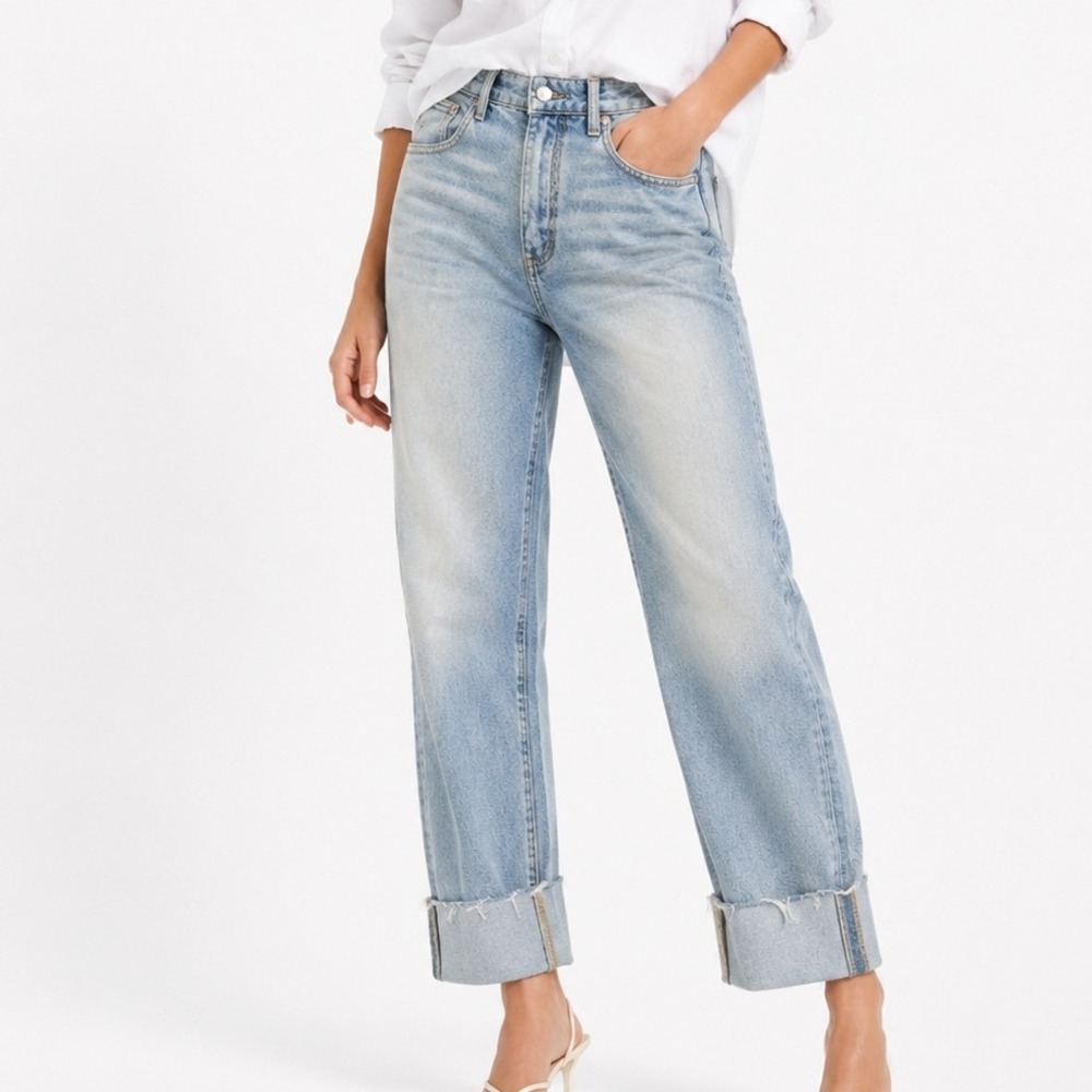 Grey Lab Light Wash High Rise Straight Leg Raw Cuffed Jeans Size 26